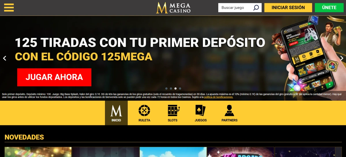 Mega Casino Online España interfaz